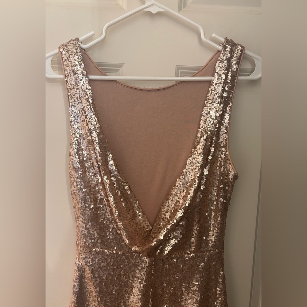Lulu’s High Neck Cowl Back Maxi Sequin Dress, Gold/Tan, Size S - Picture 5 of 14